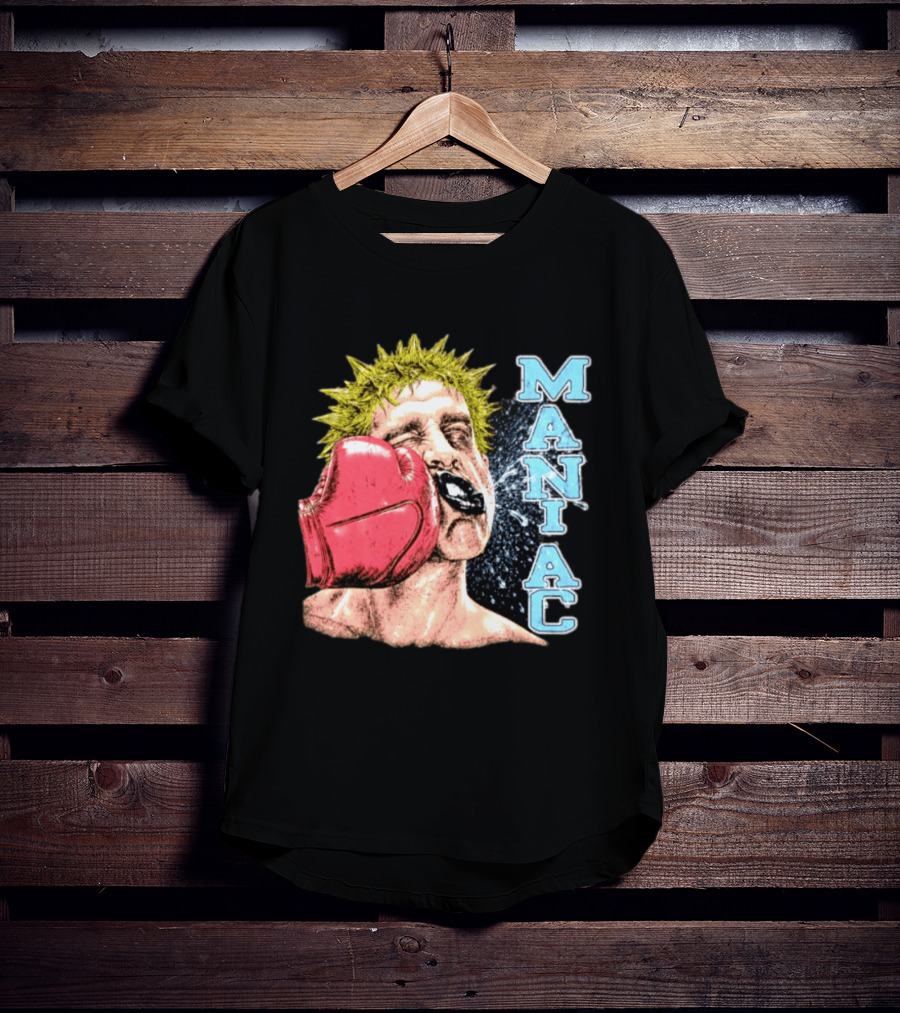 Maniac Boxer Punching Face With Red Glove And Spiky Green Hair T-Shirt
