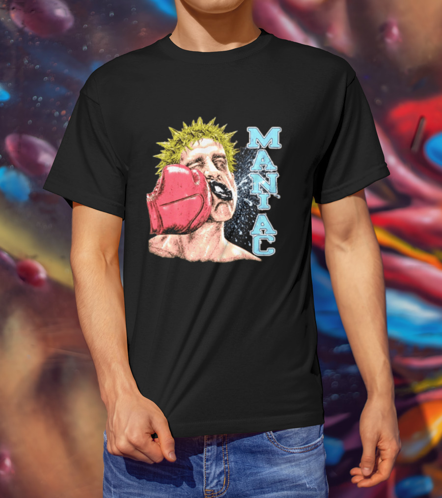 Maniac Boxer Punching Face With Red Glove And Spiky Green Hair T-Shirt