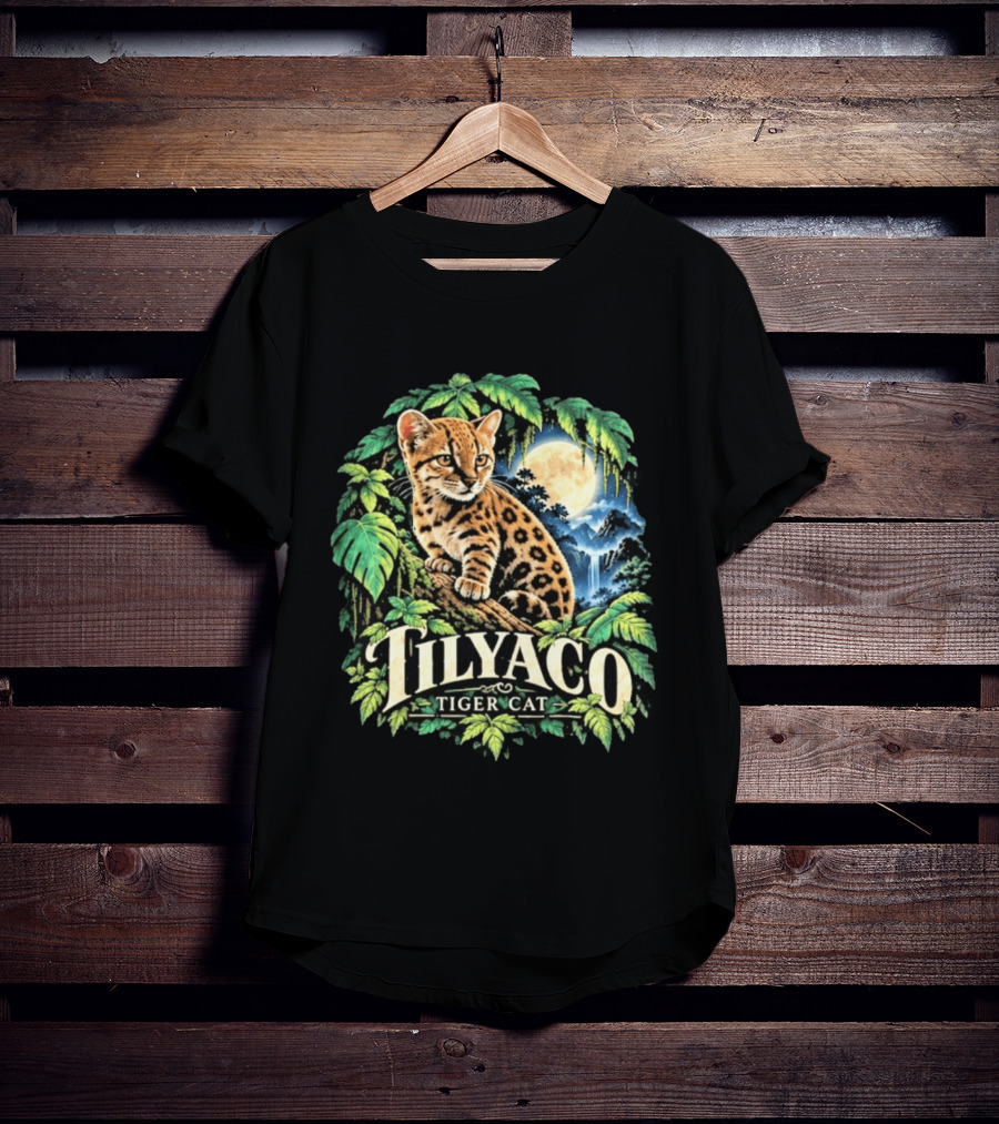 Tilyaco Tiger Cat Jungle Moonlit Scene T-Shirt