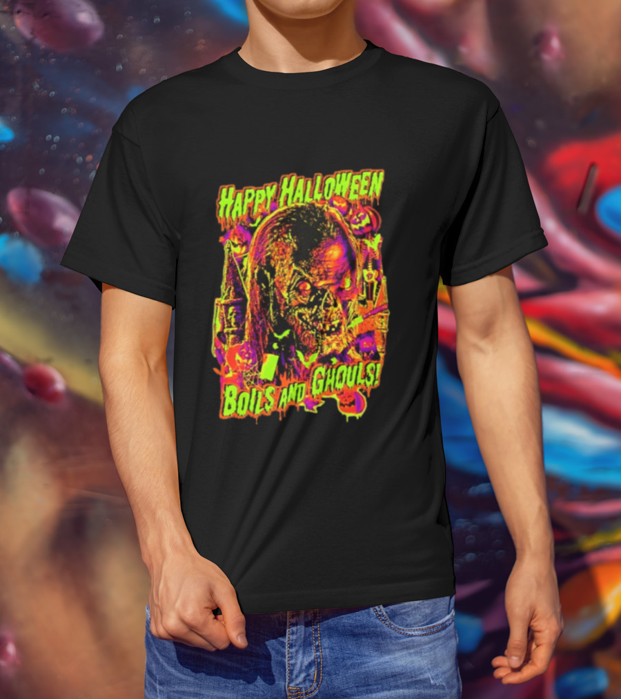 Happy Halloween Boils And Ghouls Horror Zombie Pumpkins Candles Spooky Scene T-Shirt