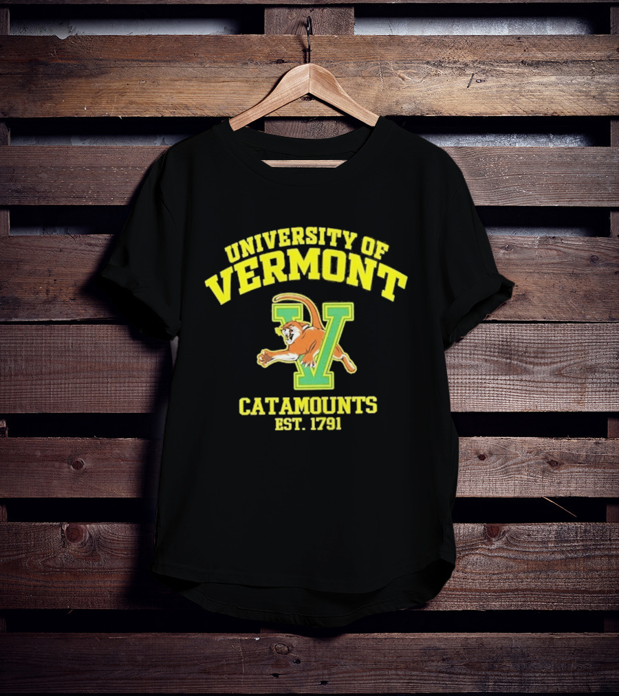 University Of Vermont Catamounts Est 1791 Iconic V Symbol With Panther T-Shirt