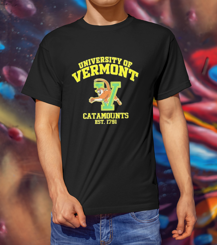 University Of Vermont Catamounts Est 1791 Iconic V Symbol With Panther T-Shirt