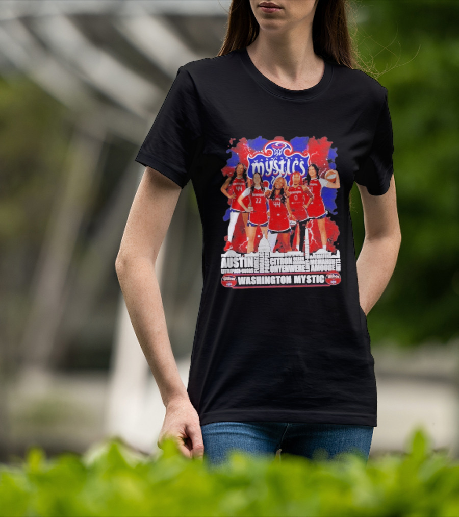 Washington Mystics Roster WNBA Basketball Skyline Austin Littlepage Buggs Poole Citron Onyenwere Amihere Olsen McMahon Amooore T-Shirt