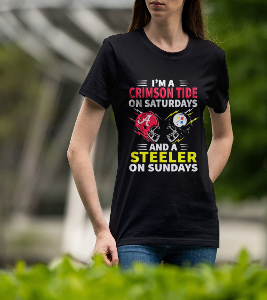 I'm A Crimson Tide On Saturdays And A Steeler On Sundays Football Helmet Fan Gear T-Shirt
