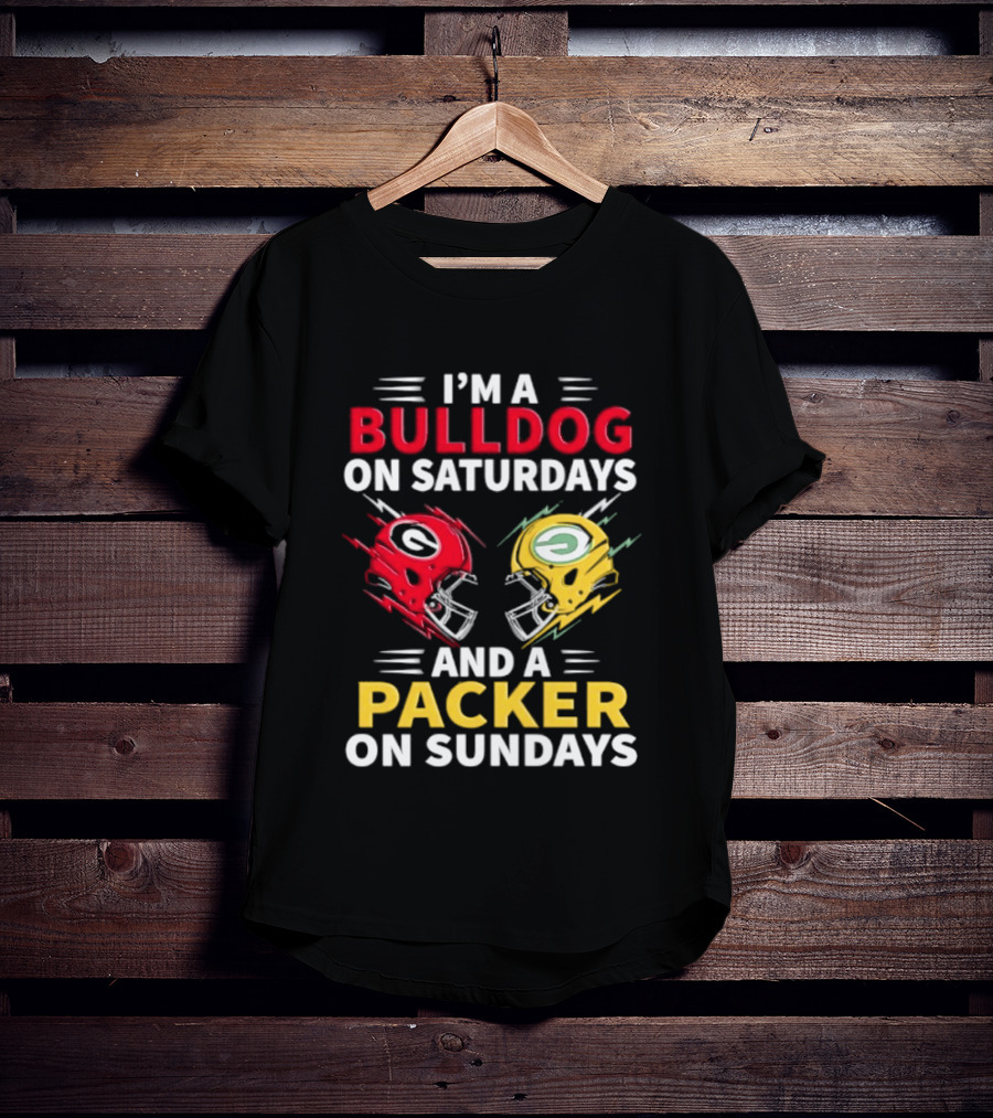 I'm A Bulldog On Saturdays And A Packer On Sundays Football Helmets T-Shirt