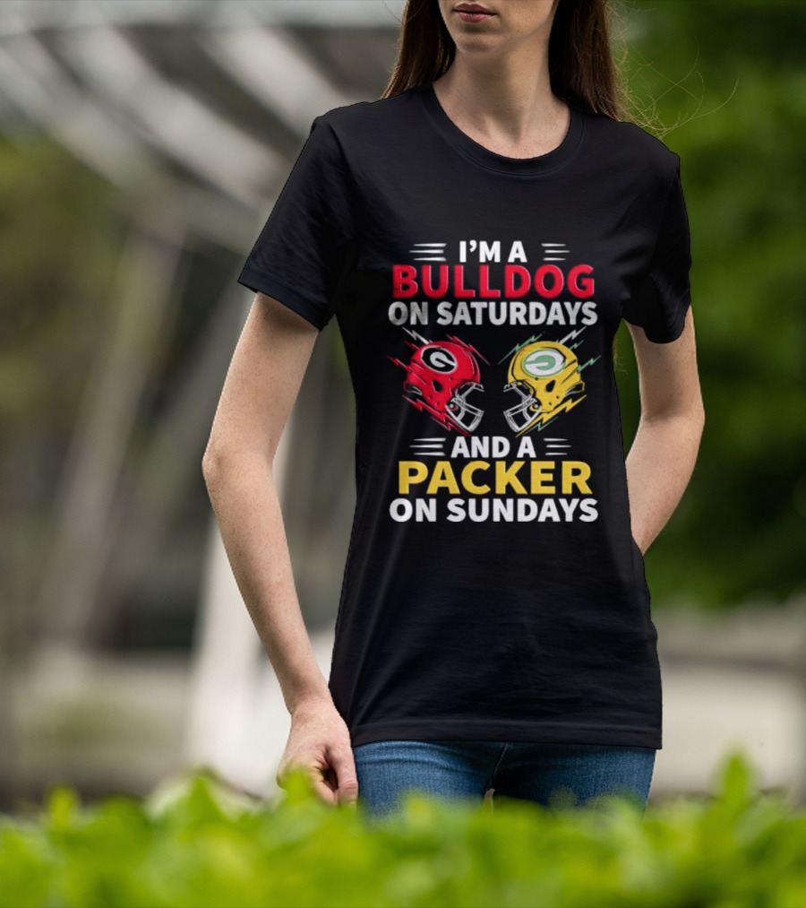I'm A Bulldog On Saturdays And A Packer On Sundays Football Helmets T-Shirt