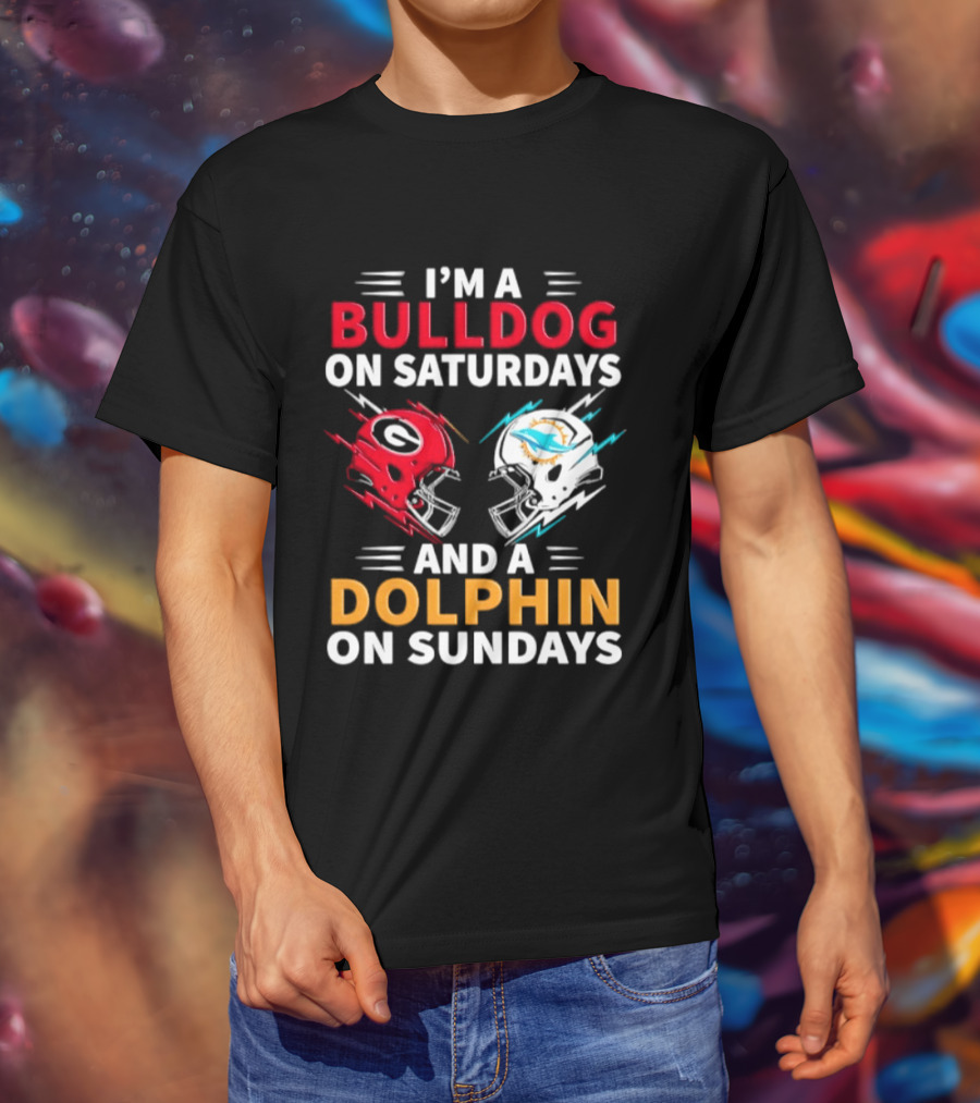 I'm A Bulldog On Saturdays And A Dolphin On Sundays Football Helmets T-Shirt