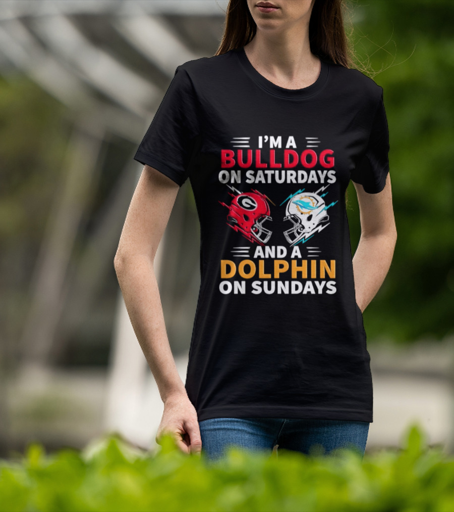 I'm A Bulldog On Saturdays And A Dolphin On Sundays Football Helmets T-Shirt