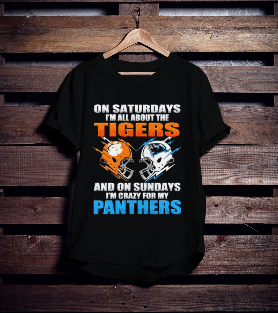 On Saturdays I'm All About The Tigers On Sundays I'm Crazy For My Panthers Football Helmet T-Shirt