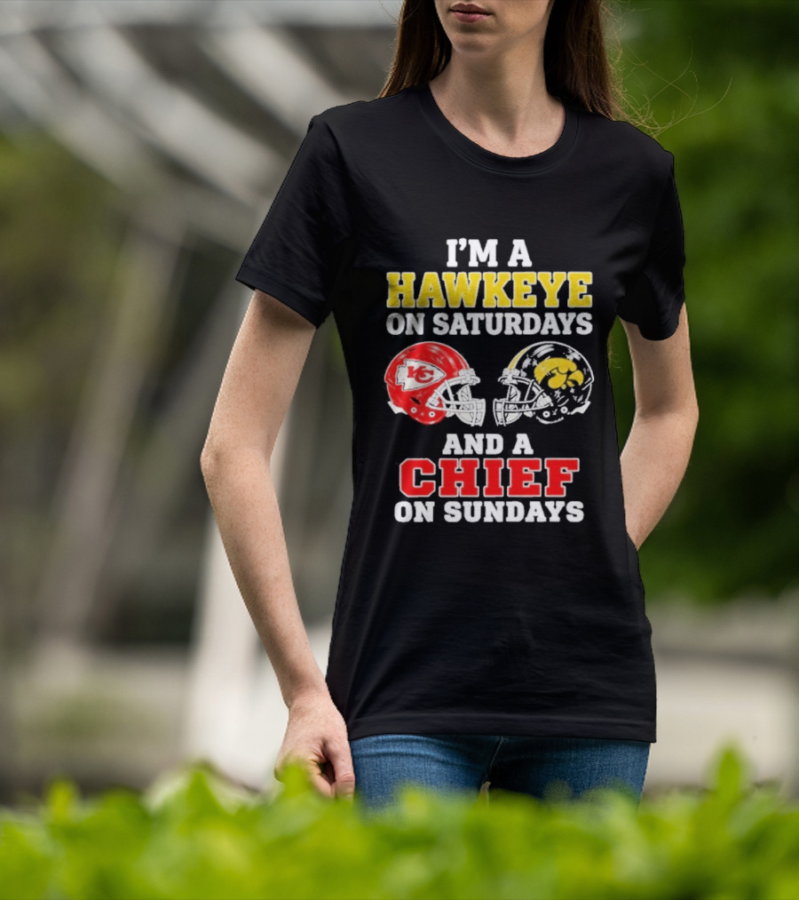 I'm A Hawkeye On Saturdays And A Chief On Sundays Helmet Head To Head T-Shirt