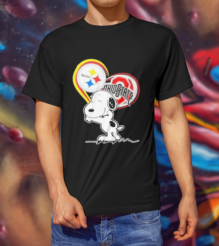 Pittsburgh Steelers Ohio State Buckeyes Snoopy Peanuts Heart T-Shirt