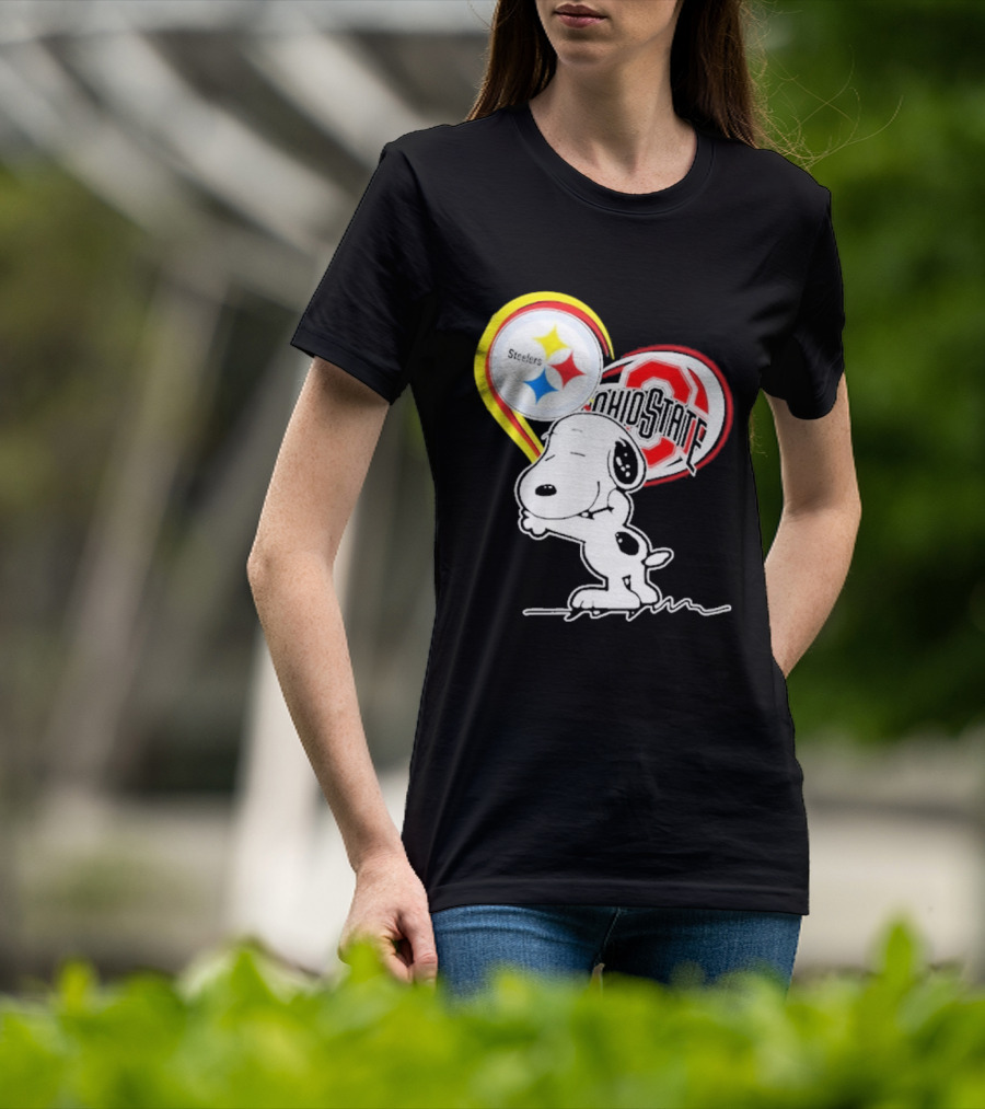 Pittsburgh Steelers Ohio State Buckeyes Snoopy Peanuts Heart T-Shirt