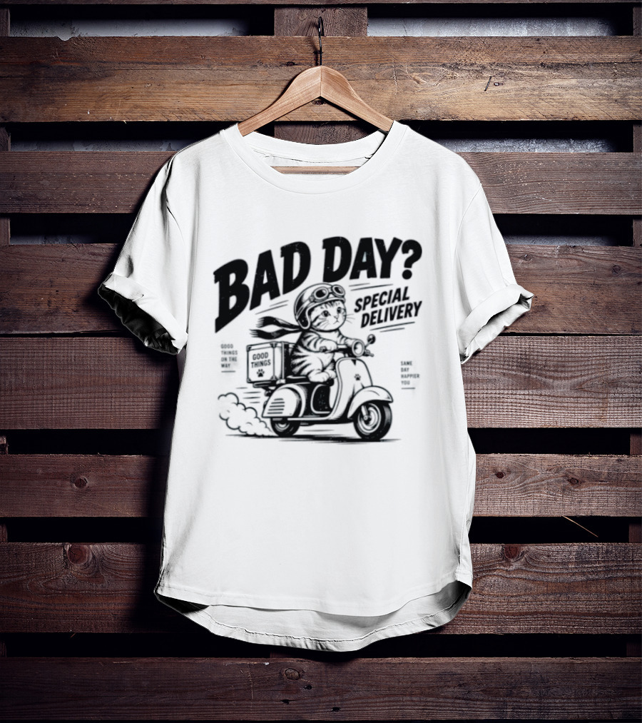 Bad Day Special Delivery Scooter Cat Adventure T-Shirt