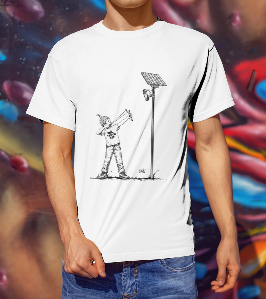 Boy With Slingshot Targeting Solar Camera Flock Off T-Shirt