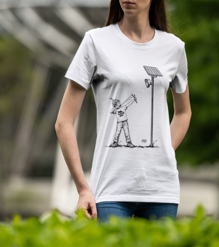 Boy With Slingshot Targeting Solar Camera Flock Off T-Shirt