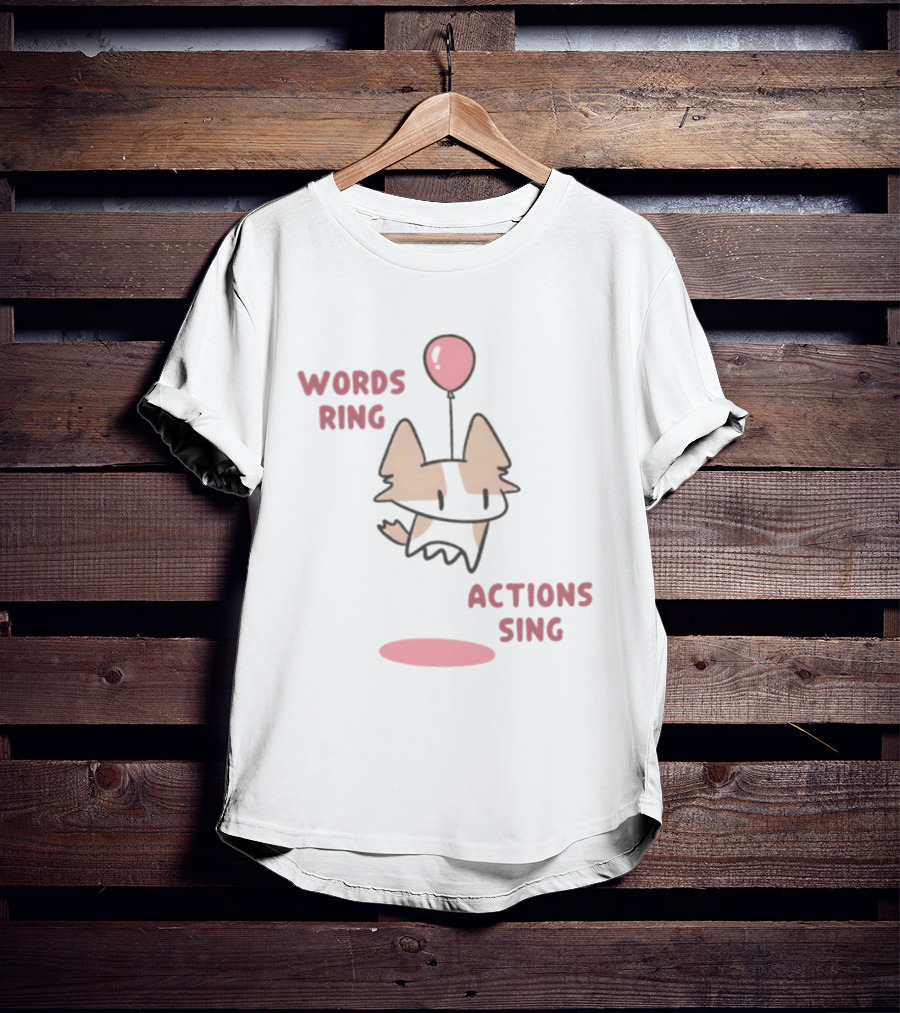 Words Ring Actions Sing Balloon Cat Drawing T-Shirt