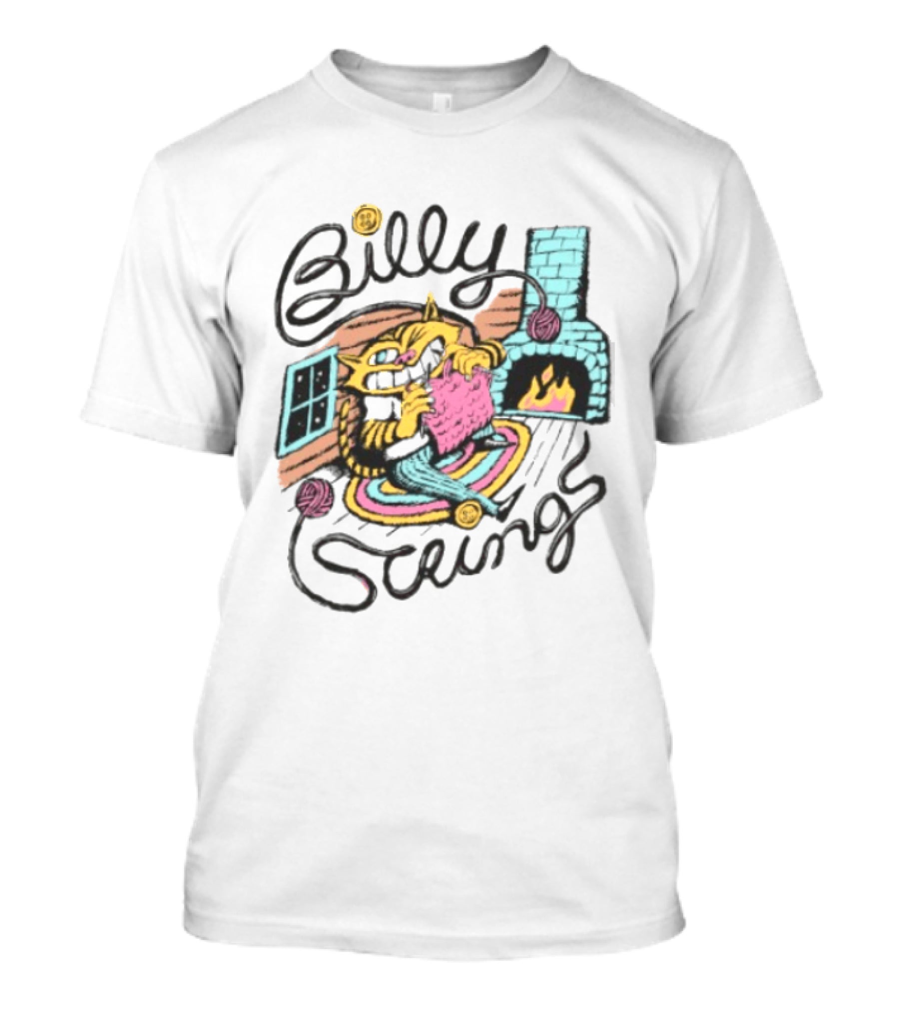 Billy Strings Store Yarn Ladies Nathan Hardyman Cat Knitting By Fireplace T-Shirt
