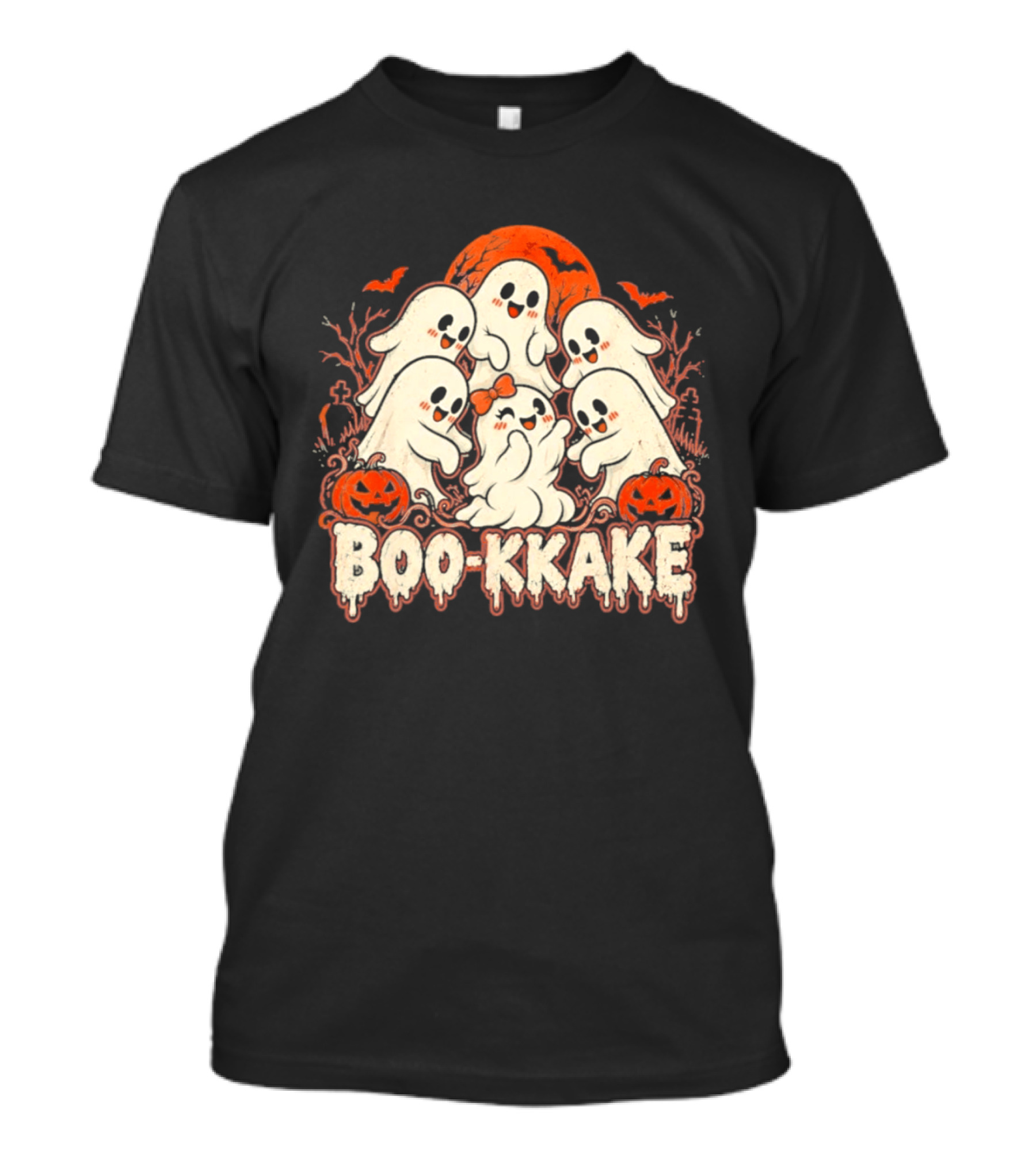 Boo Kkake Japanese Halloween Ghosts Pumpkins Bats Orange Moon T-Shirt