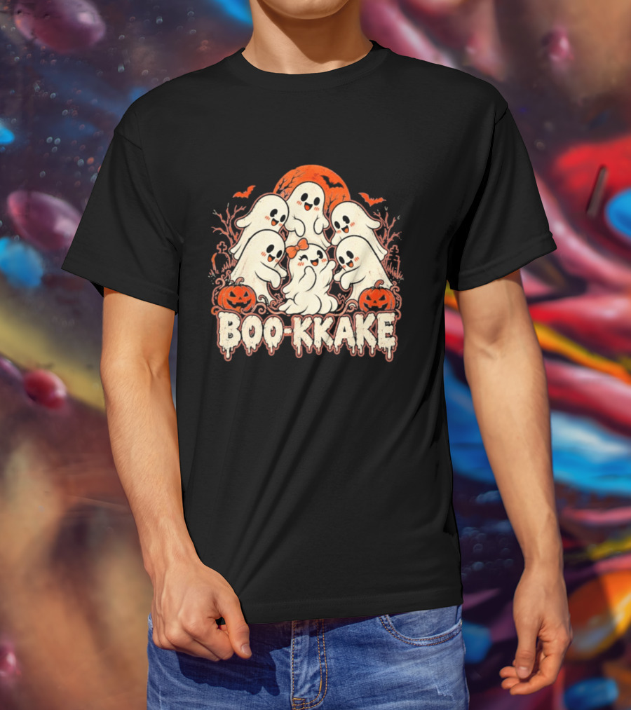 Boo Kkake Japanese Halloween Ghosts Pumpkins Bats Orange Moon T-Shirt