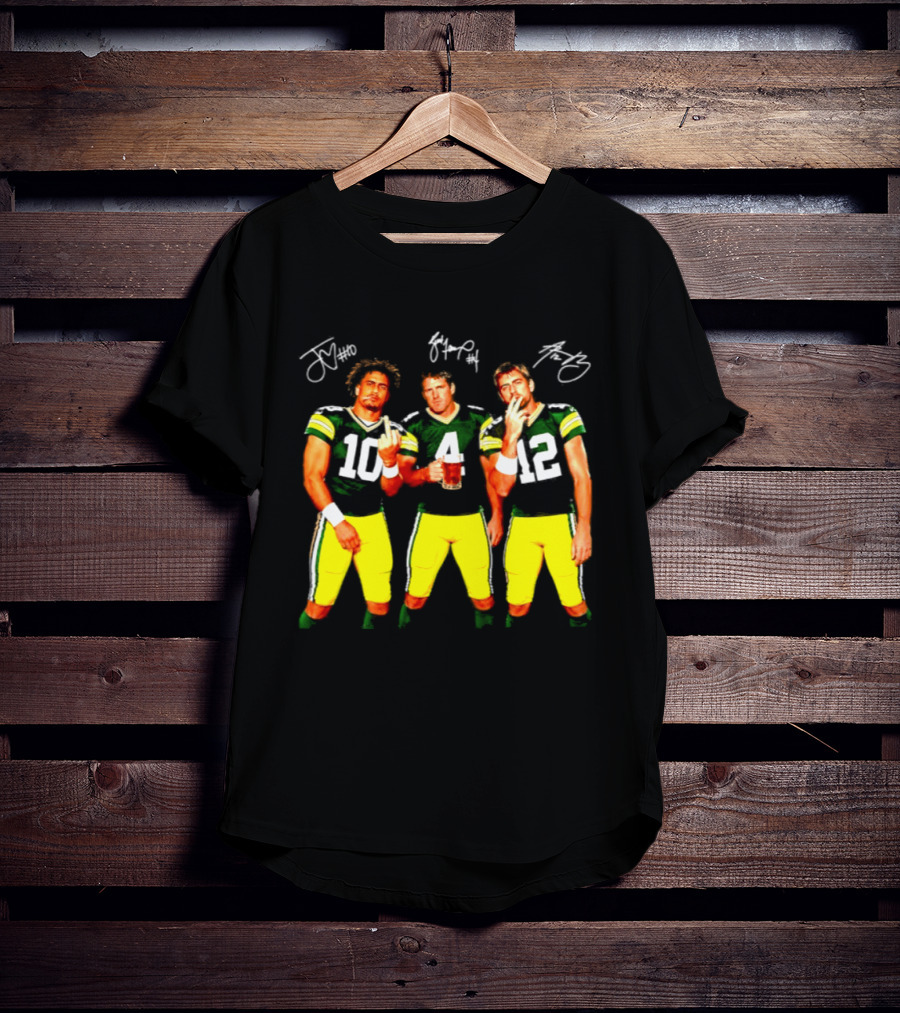 Brett Favre Aaron Rodgers Jordan Love Green Bay Packers Middle Finger Beer Smoking Signatures T-Shirt