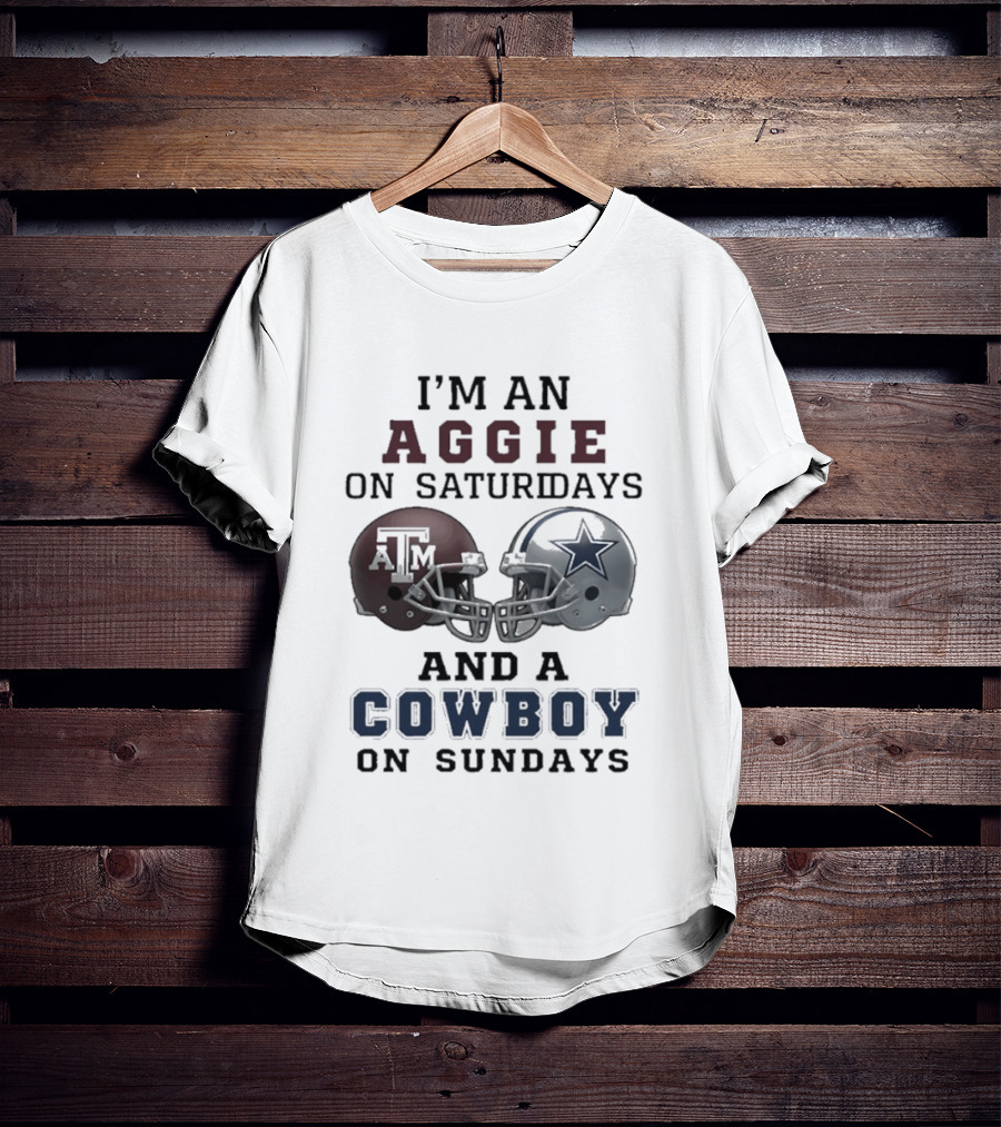 I'm An Aggie On Saturdays And A Cowboy On Sundays Football Helmets T-Shirt
