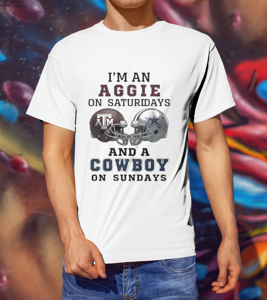 I'm An Aggie On Saturdays And A Cowboy On Sundays Football Helmets T-Shirt