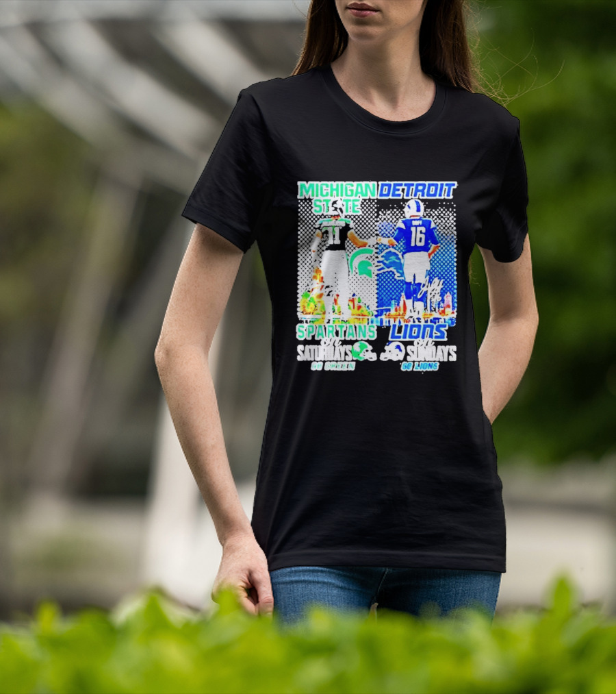 Michigan State Spartans Vs Detroit Lions Go Green Go Lions Football Showdown T-Shirt