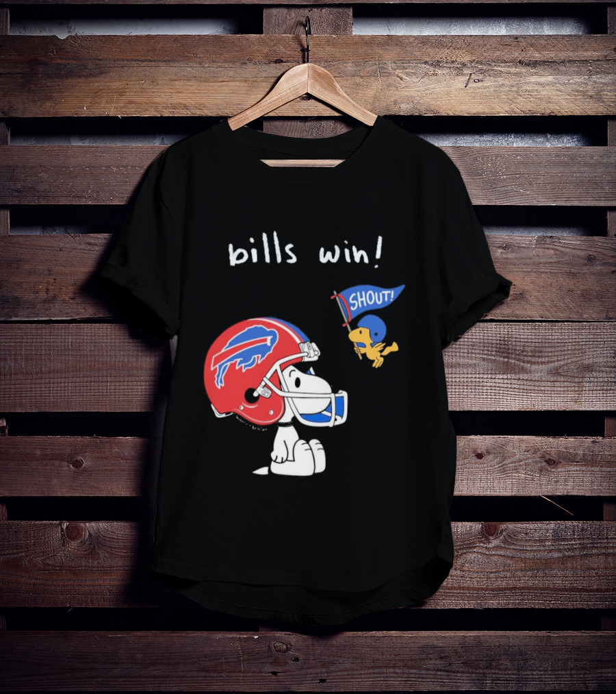 Snoopy Woodstock Buffalo Bills Win Shout Football T-Shirt