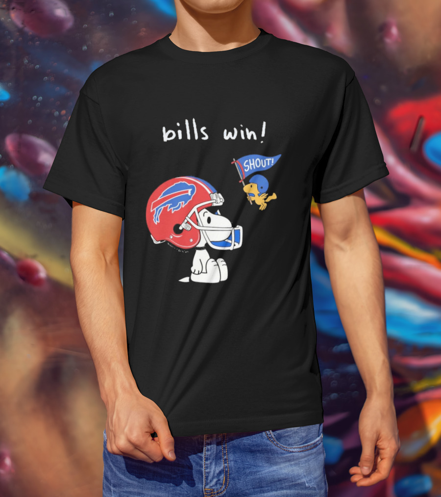 Snoopy Woodstock Buffalo Bills Win Shout Football T-Shirt