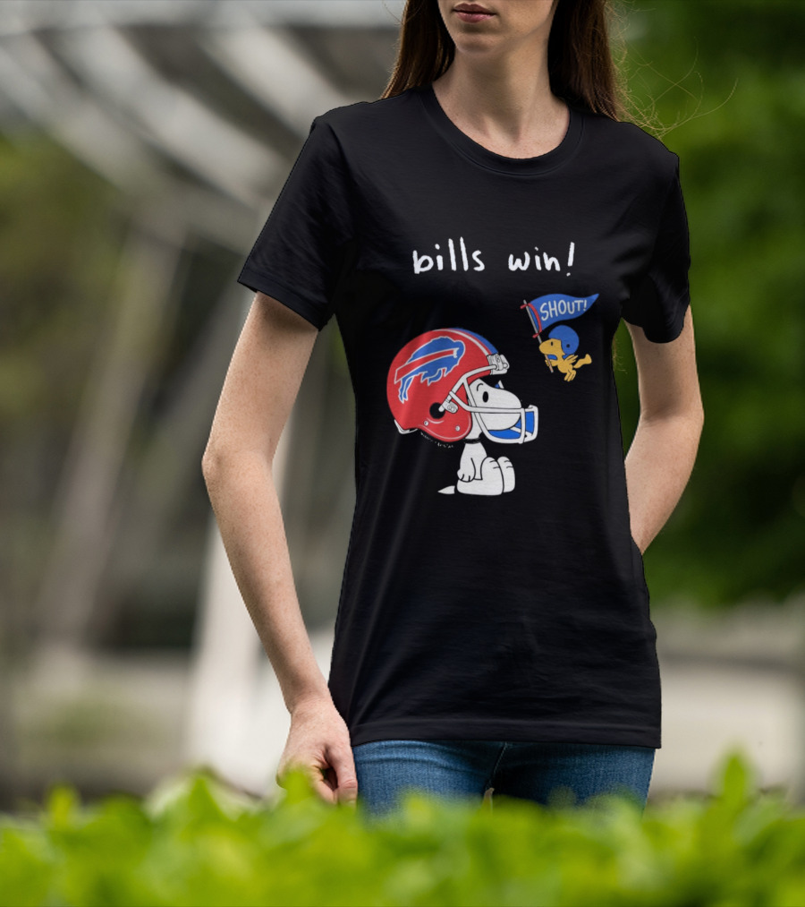 Snoopy Woodstock Buffalo Bills Win Shout Football T-Shirt