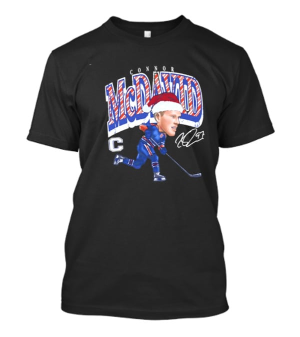 Connor McDavid Edmonton Oilers Cartoon Santa Hat ND97 T-Shirt