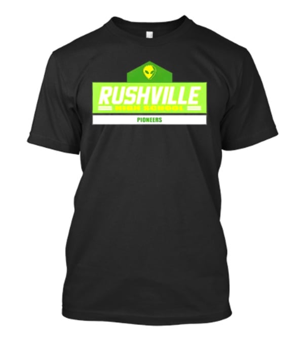 Rushville High School Pioneers Alien Logo Green T-Shirt