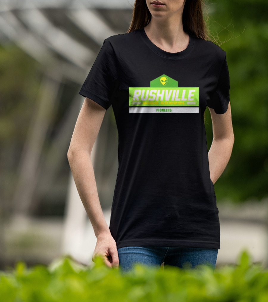 Rushville High School Pioneers Alien Logo Green T-Shirt
