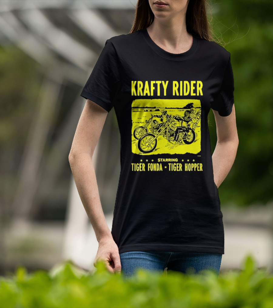 Krafty Rider Starring Tiger Fonda Tiger Hopper Vintage Motorcycle Adventure T-Shirt