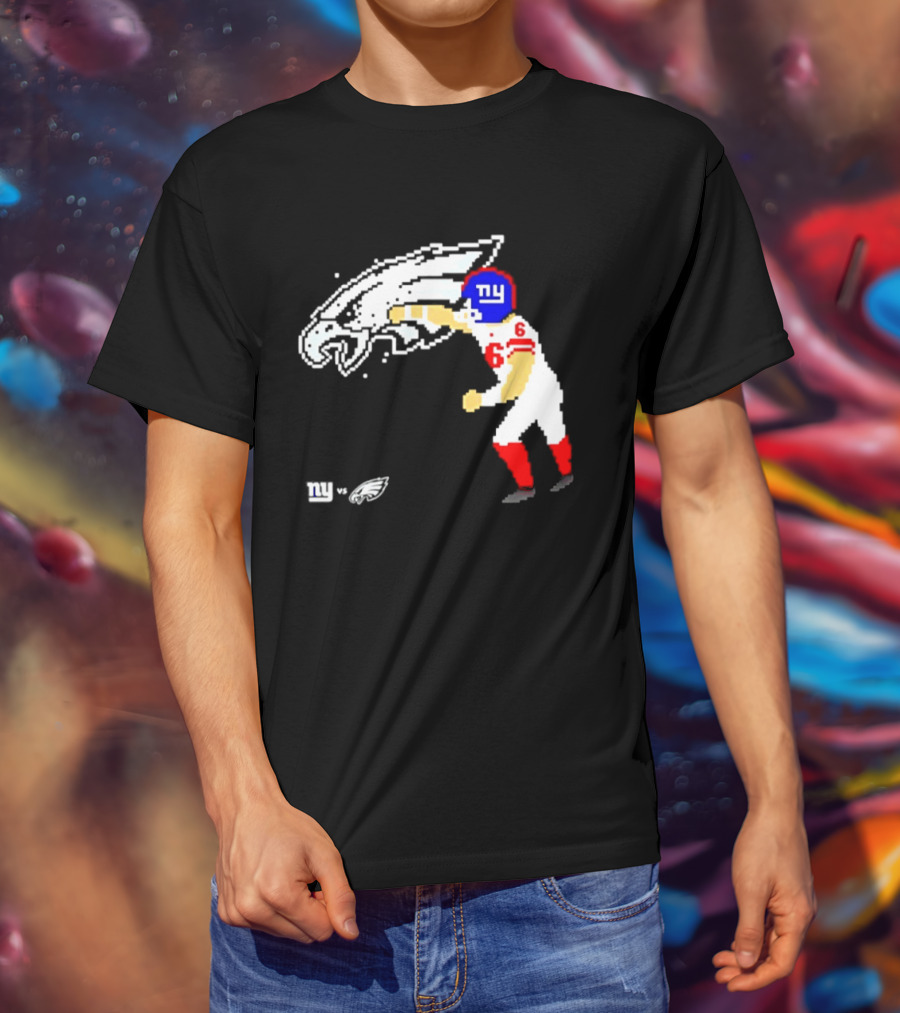 New York Giants Jaxson Dart Vs Philadelphia Eagles Retro Pixel T-Shirt