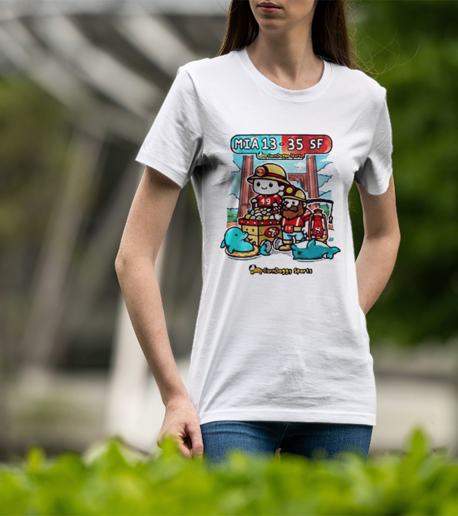 CornDoggy Sports MIA 13 Vs 35 SF Dolphins 49ers Gold Miners Cartoon T-Shirt
