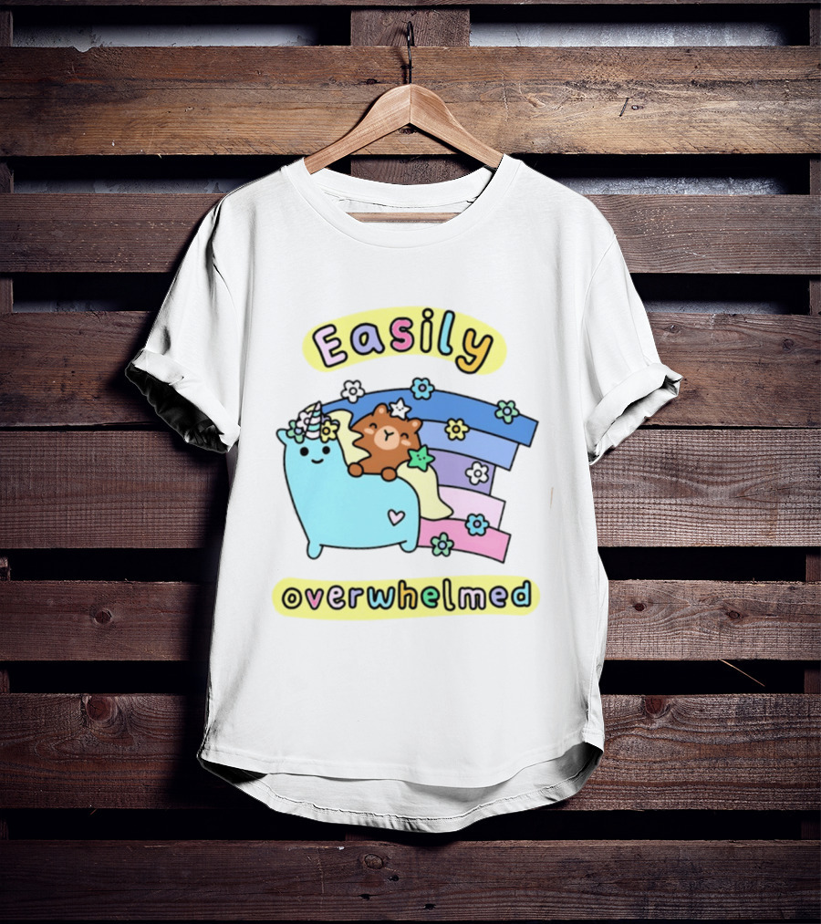 Easily Overwhelmed Sugar And Sloth Unicorn Bear Rainbow T-Shirt