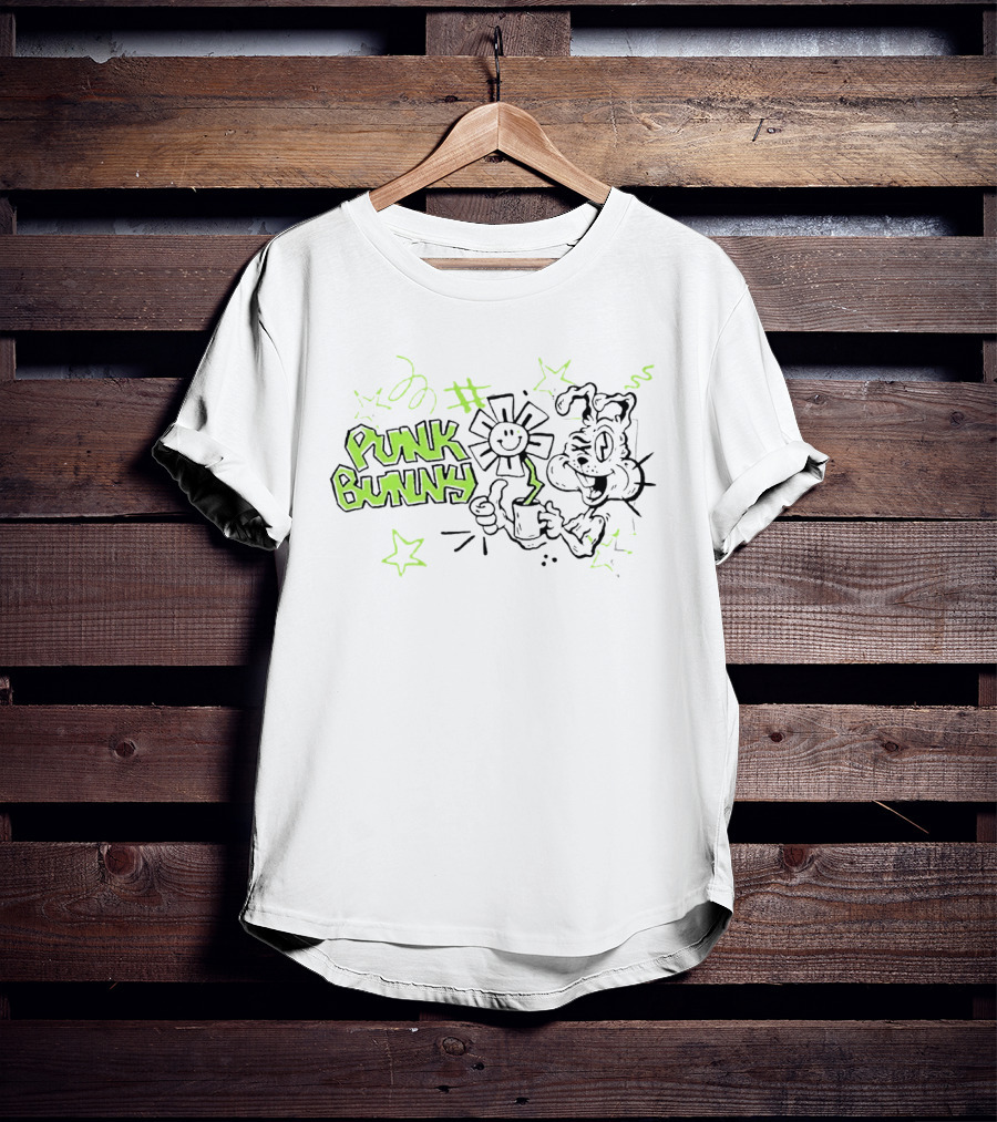 Punk Bunny Green Day Coffee Flower Light Blue T-Shirt