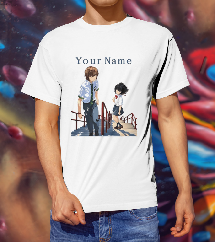 Light Yagami And Your Name Anime Crossover Stairs Scene T-Shirt