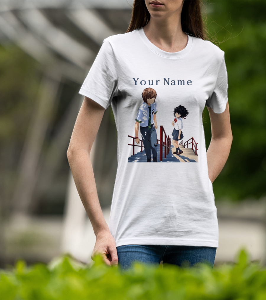 Light Yagami And Your Name Anime Crossover Stairs Scene T-Shirt