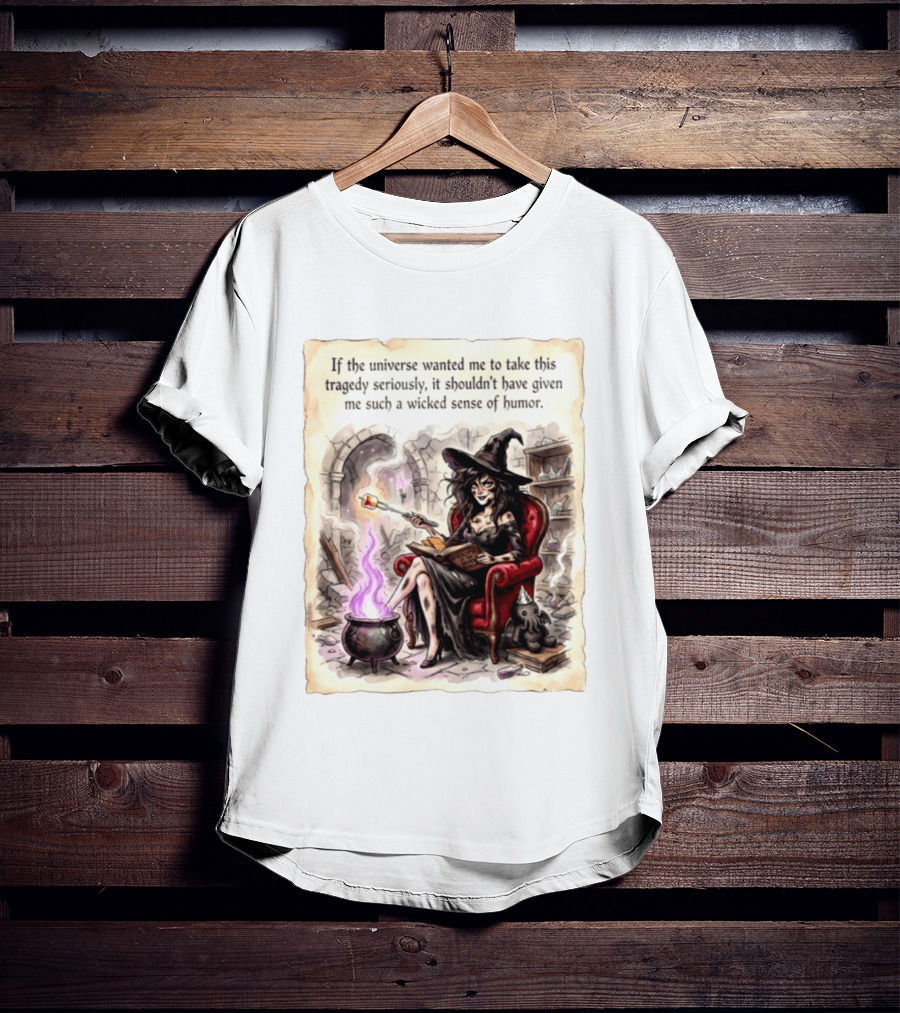 Witch With A Wicked Sense Of Humor And Magic Wand In Stone Room T-Shirt