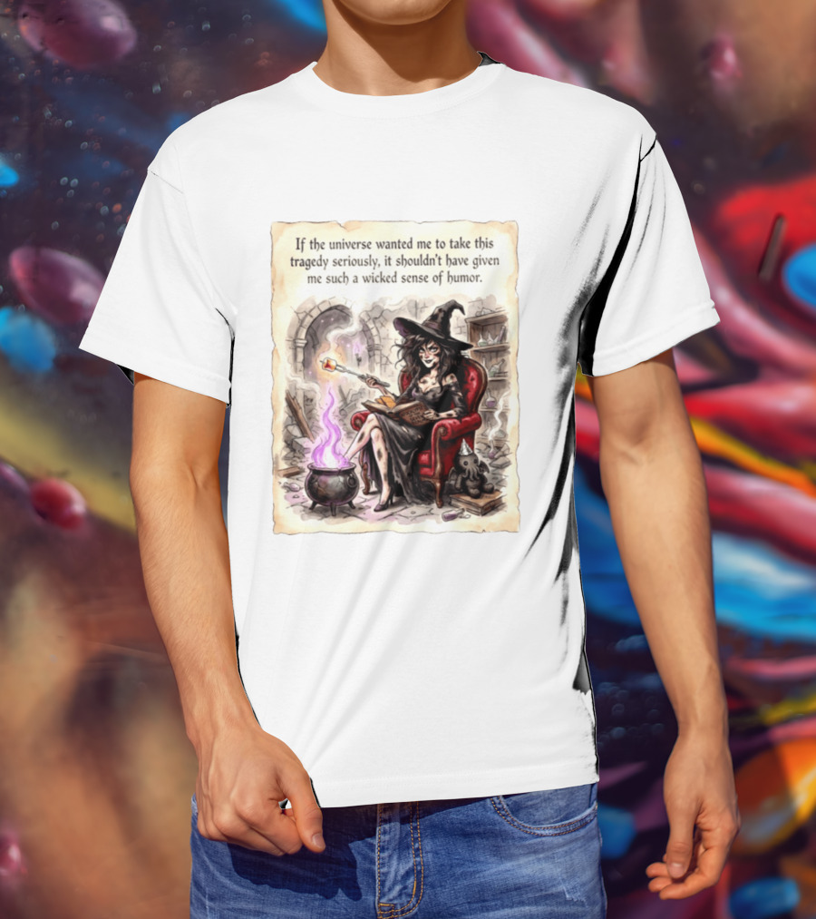 Witch With A Wicked Sense Of Humor And Magic Wand In Stone Room T-Shirt