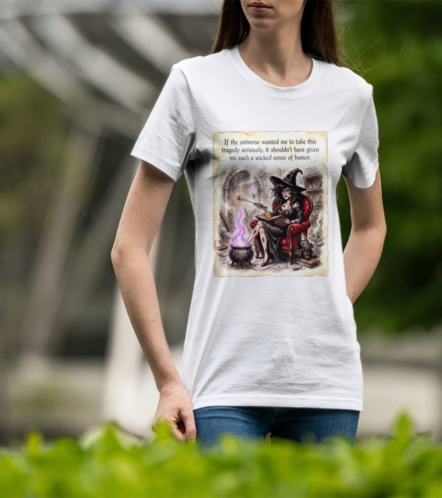 Witch With A Wicked Sense Of Humor And Magic Wand In Stone Room T-Shirt