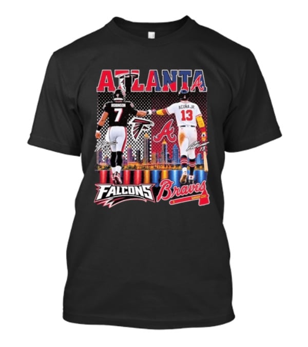 Atlanta Falcons Braves Bijan Robinson Ronald Acuna Jr. Sports City Line T-Shirt