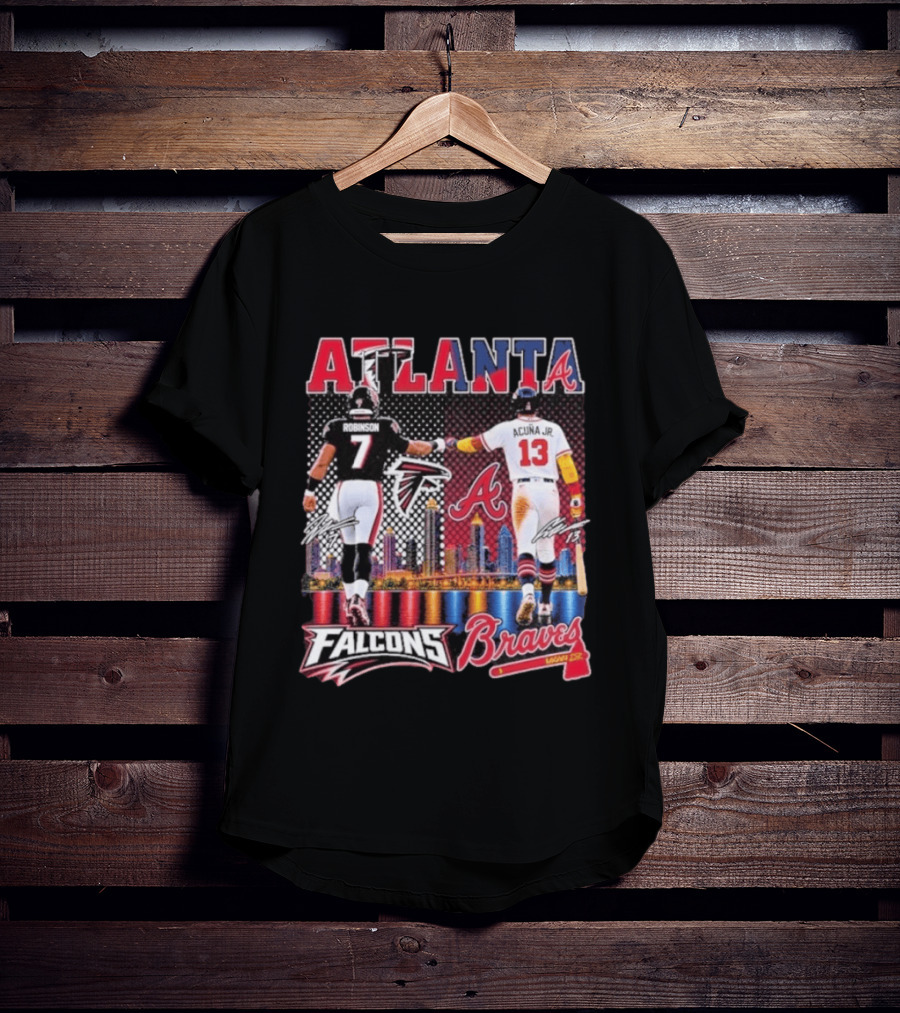 Atlanta Falcons Braves Bijan Robinson Ronald Acuna Jr. Sports City Line T-Shirt