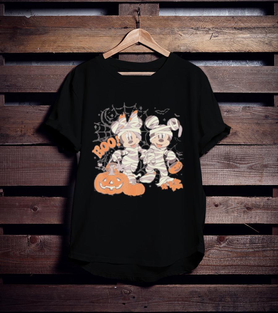 Mickey Minnie Mummy Halloween Boo Disney Spooky Pumpkin T-Shirt
