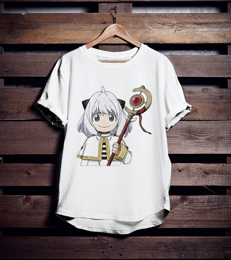 Anya Forger Frieren Crossover Anime Character With Magical Staff T-Shirt