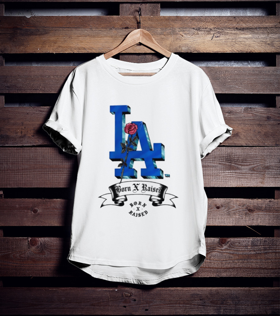 Born X Raised X Los Angeles Dodgers Forever Blue LA Rose T-Shirt
