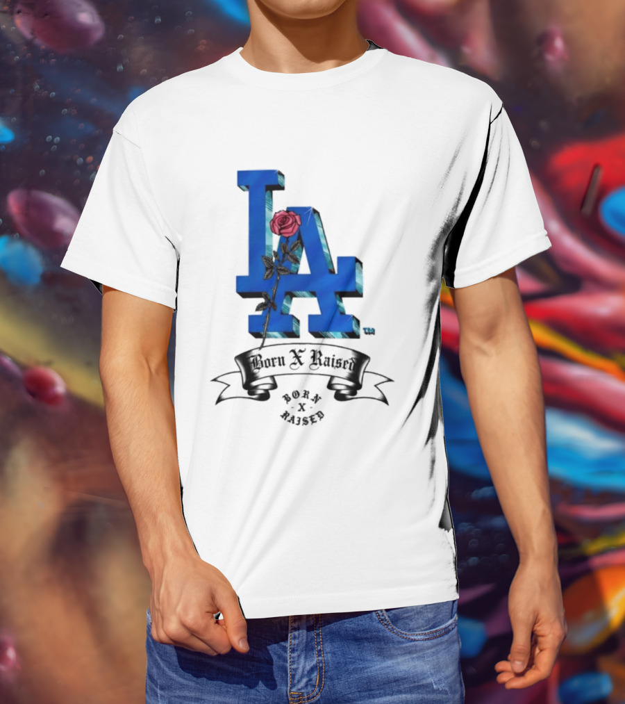 Born X Raised X Los Angeles Dodgers Forever Blue LA Rose T-Shirt