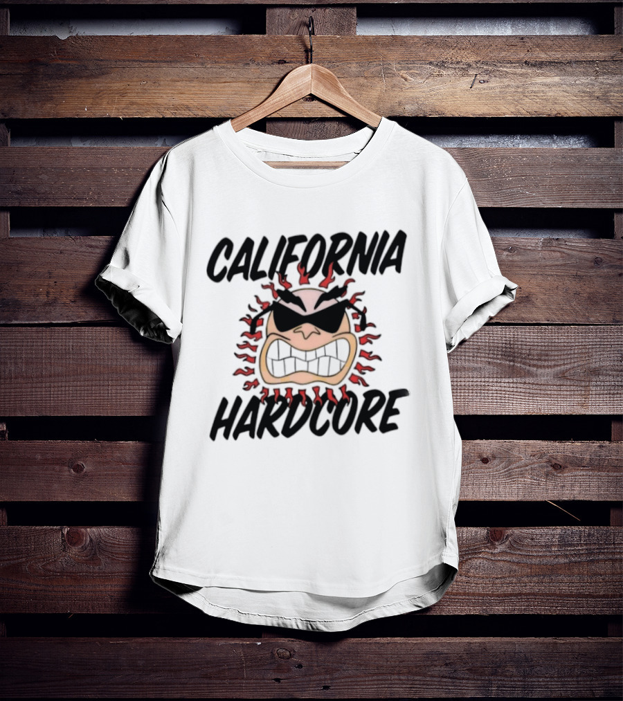 California Hardcore Sun With Sunglasses And Fierce Flames T-Shirt